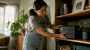 Woman storing portable power station safely on shelf